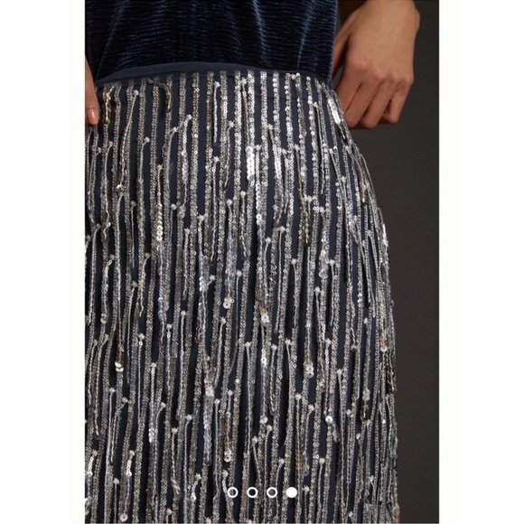 NWT Anthropologie Maeve Sequened Fringe Midi Silver Sequin Skirt Size 2 - Picture 16 of 16